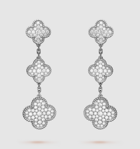 [LUXE] PENDIENTES DE PLATA CON 3 MOTIVOS DE TRÉBOL Y DIAMANTES