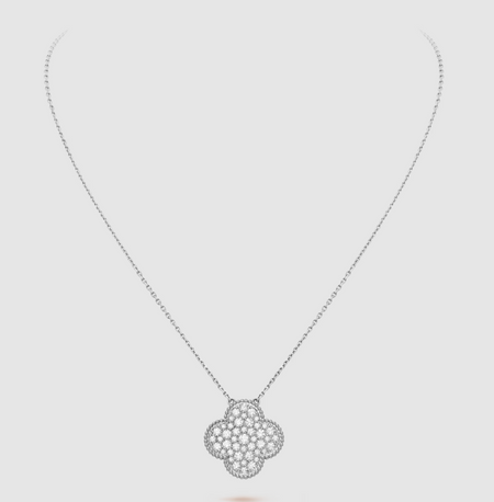 [LUXE] COLLAR DE PLATA CON COLGANTE DE TRÉBOL DE 25 MM Y DIAMANTES PAVÉ