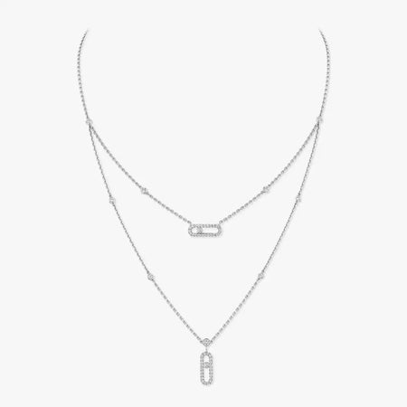 [LUXE]2 Rows Rose Gold Diamond Pave_ Necklace Move Uno
