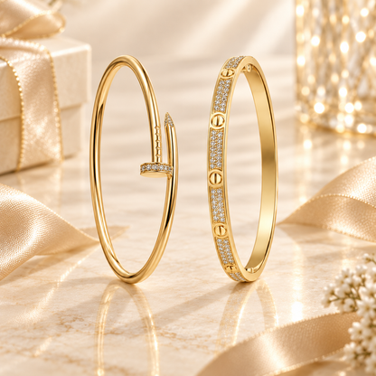 [LUXE] JUSTE Diamond & LOVE Diamond-Paved Bracelet Stack Set
