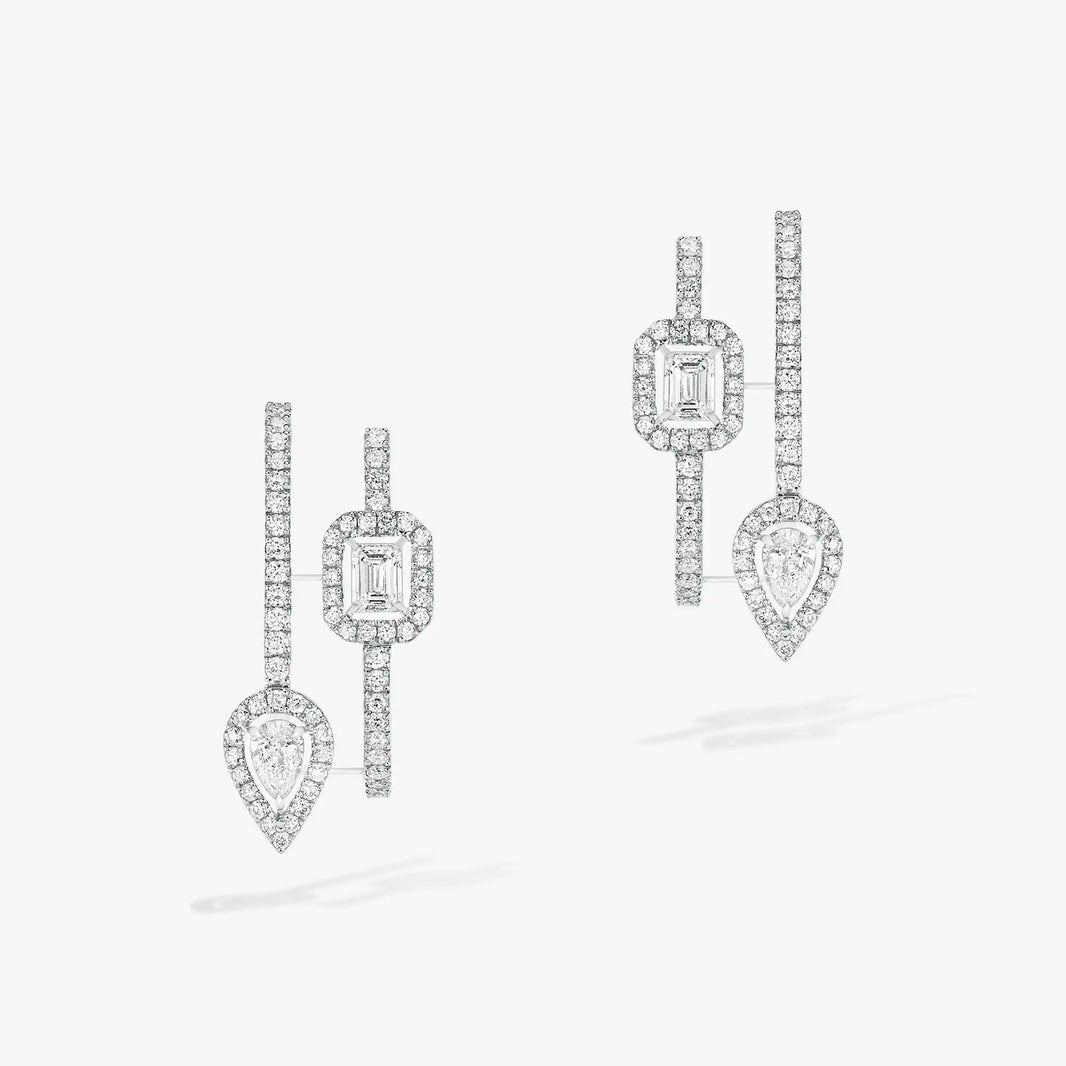 [LUXE] CREOLES MY TWIN 2 RANGS SILVER DIAMOND EARRINGS