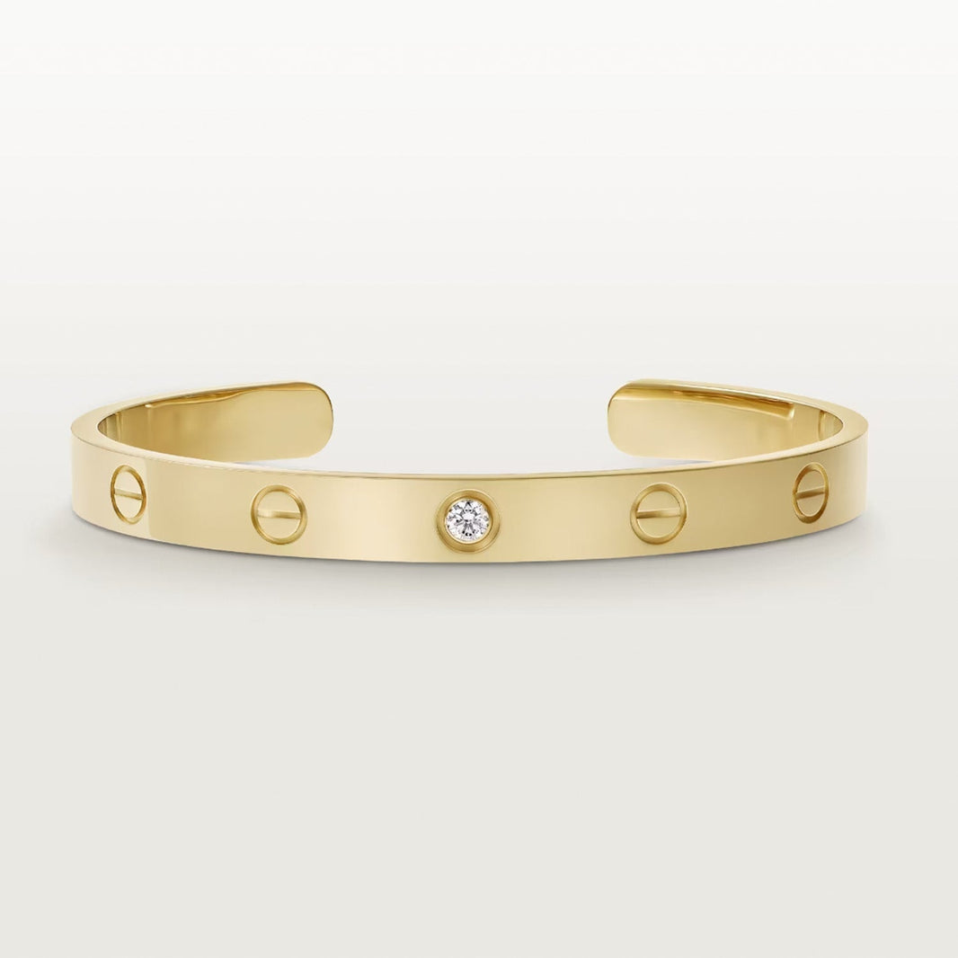 [LUXE] PULSERA DE AMOR DE 6,1 MM CON 1 DIAMANTE Y BRAZALETE ABIERTO 