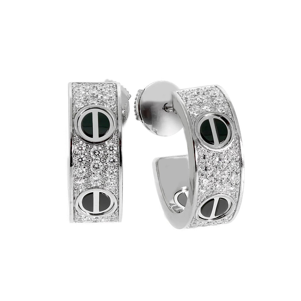 [LUXE] LOVE CERAMIC DIAMOND PAVED SILVER EARRINGS
