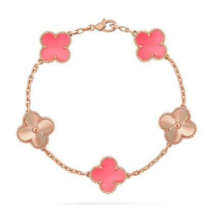 [LUXE] COLECCIÓN DE PULSERAS TRÉBOL 5 MOTIVOS PINK MOP