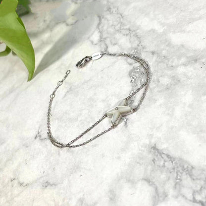 [LUXE]JEUX PULSERA BLANCA MOP PLATA 1 DIAMANTE
