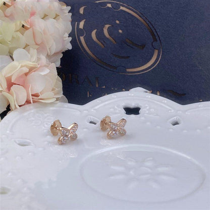 [LUXE]JEUX DE PENDIENTES DE ORO ROSA CON DIAMANTES