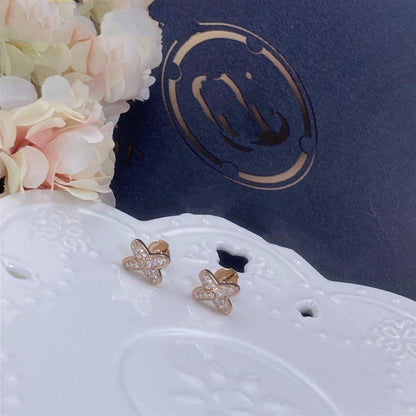 [LUXE]JEUX DE PENDIENTES DE ORO ROSA CON DIAMANTES