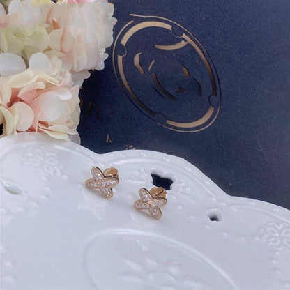 [LUXE]JEUX DE PENDIENTES DE ORO ROSA CON DIAMANTES