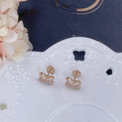 [LUXE]JEUX DE PENDIENTES DE ORO ROSA CON DIAMANTES