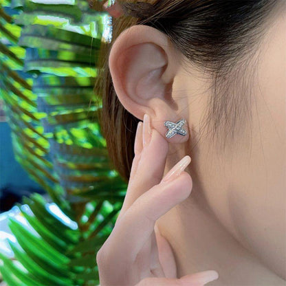 [LUXE]PENDIENTES JEUX DE PLATA CON DIAMANTES