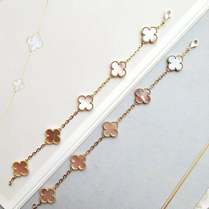 [LUXE] COLECCIÓN DE PULSERAS TRÉBOL 5 MOTIVOS PINK MOP