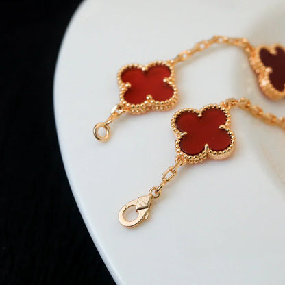 [LUXE] CLOVER 5 MOTIF RED CORNELIAN BRACELET COLLECTION