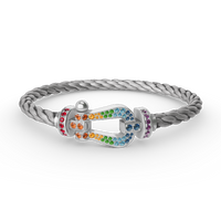 [LUXE]FORC PULSERA GRANDE DE DIAMANTES COLOR HERRADURA PLATA