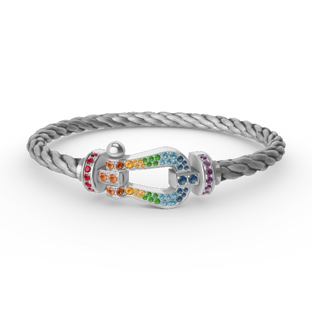 [LUXE]FORC PULSERA GRANDE DE DIAMANTES COLOR HERRADURA PLATA