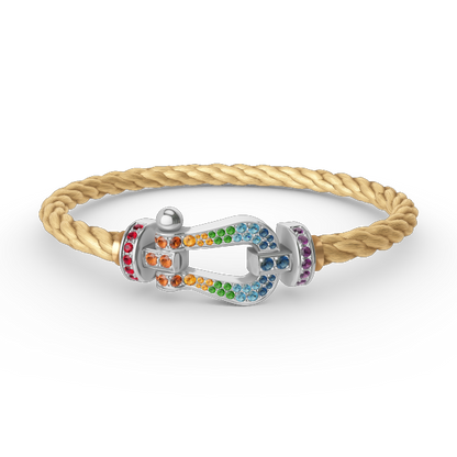 [LUXE]FORC PULSERA GRANDE DE DIAMANTES COLOR HERRADURA PLATA