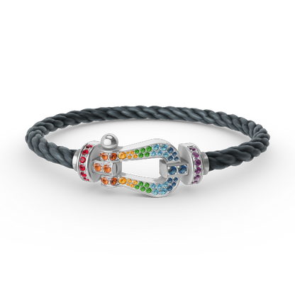 [LUXE]FORC PULSERA GRANDE DE DIAMANTES COLOR HERRADURA PLATA