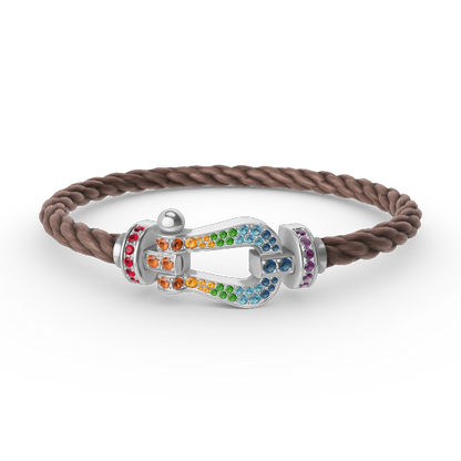 [LUXE]FORC PULSERA GRANDE DE DIAMANTES COLOR HERRADURA PLATA