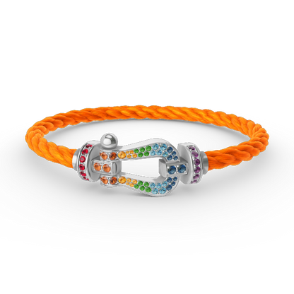 [LUXE]FORC PULSERA GRANDE DE DIAMANTES COLOR HERRADURA PLATA