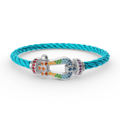 [LUXE]FORC PULSERA GRANDE DE DIAMANTES COLOR HERRADURA PLATA