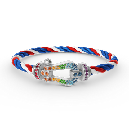 [LUXE]FORC PULSERA GRANDE DE DIAMANTES COLOR HERRADURA PLATA