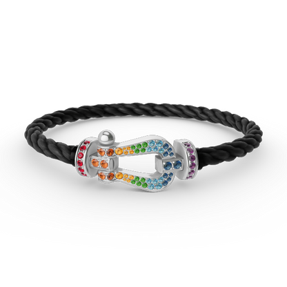 [LUXE]FORC PULSERA GRANDE DE DIAMANTES COLOR HERRADURA PLATA