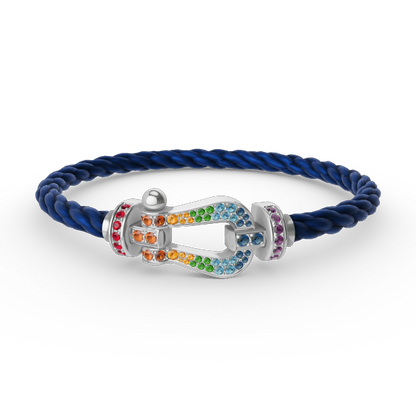 [LUXE]FORC PULSERA GRANDE DE DIAMANTES COLOR HERRADURA PLATA