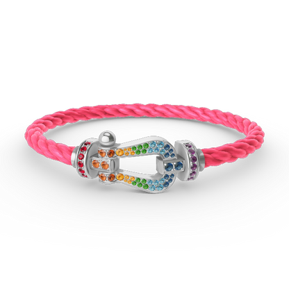 [LUXE]FORC PULSERA GRANDE DE DIAMANTES COLOR HERRADURA PLATA