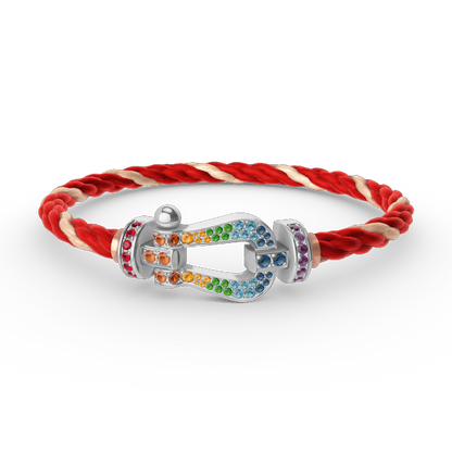 [LUXE]FORC PULSERA GRANDE DE DIAMANTES COLOR HERRADURA PLATA