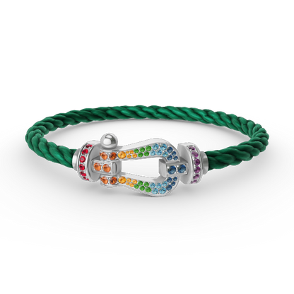 [LUXE]FORC PULSERA GRANDE DE DIAMANTES COLOR HERRADURA PLATA