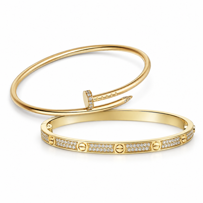 [LUXE] JUSTE Diamond & LOVE Diamond-Paved Bracelet Stack Set