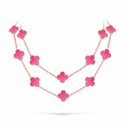 [LUXE] NEW CLOVER 20 MOTIFS PINK ENAMEL NECKLACE