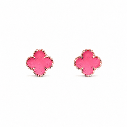 [LUXE]NEW CLOVER 15MM PINK ENAMEL STUD EARRINGS