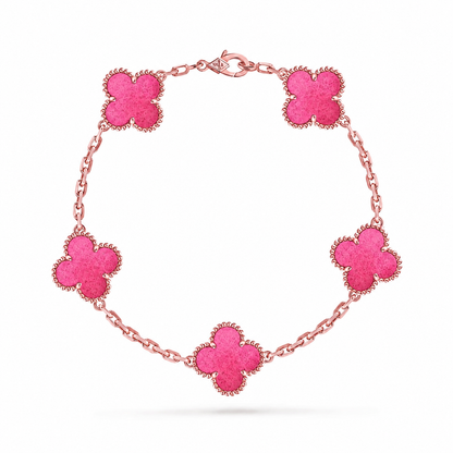 [Bloom] PULSERA DE PORCELANA ROSA CON ESMALTE DE TRÉBOL CON 5 MOTIVOS 