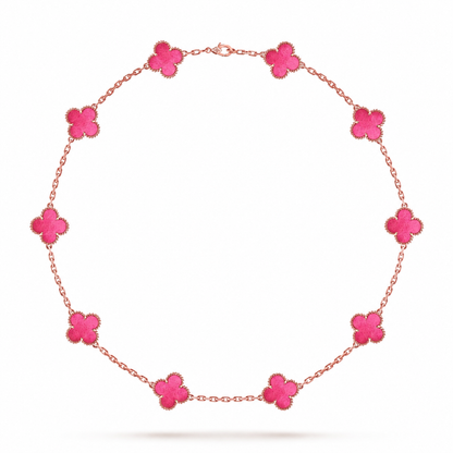 [LUXE]NEW CLOVER 10 MOTIFS PINK ENAMEL NECKLACE