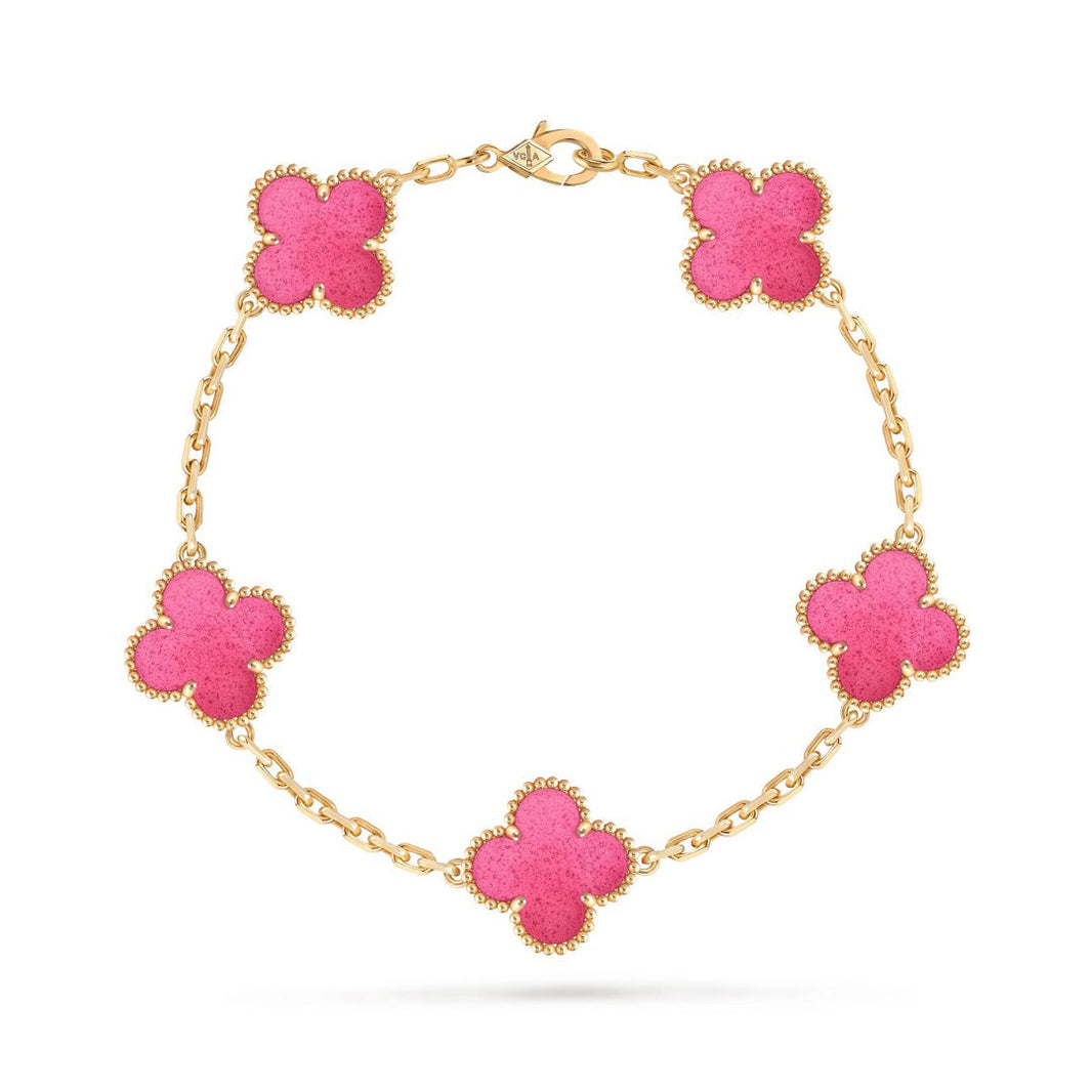 [LUXE]NEW CLOVER 5 MOTIFS PINK ENAMEL BRACELET