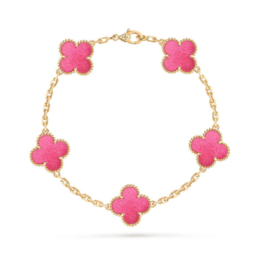 [LUXE]NEW CLOVER 5 MOTIFS PINK ENAMEL BRACELET