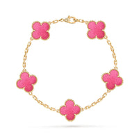 [Bloom] PULSERA DE PORCELANA ROSA CON ESMALTE DE TRÉBOL CON 5 MOTIVOS 