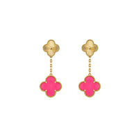 [LUXE]Clover Pink Enamel Necklace & Earring Jewelry Set