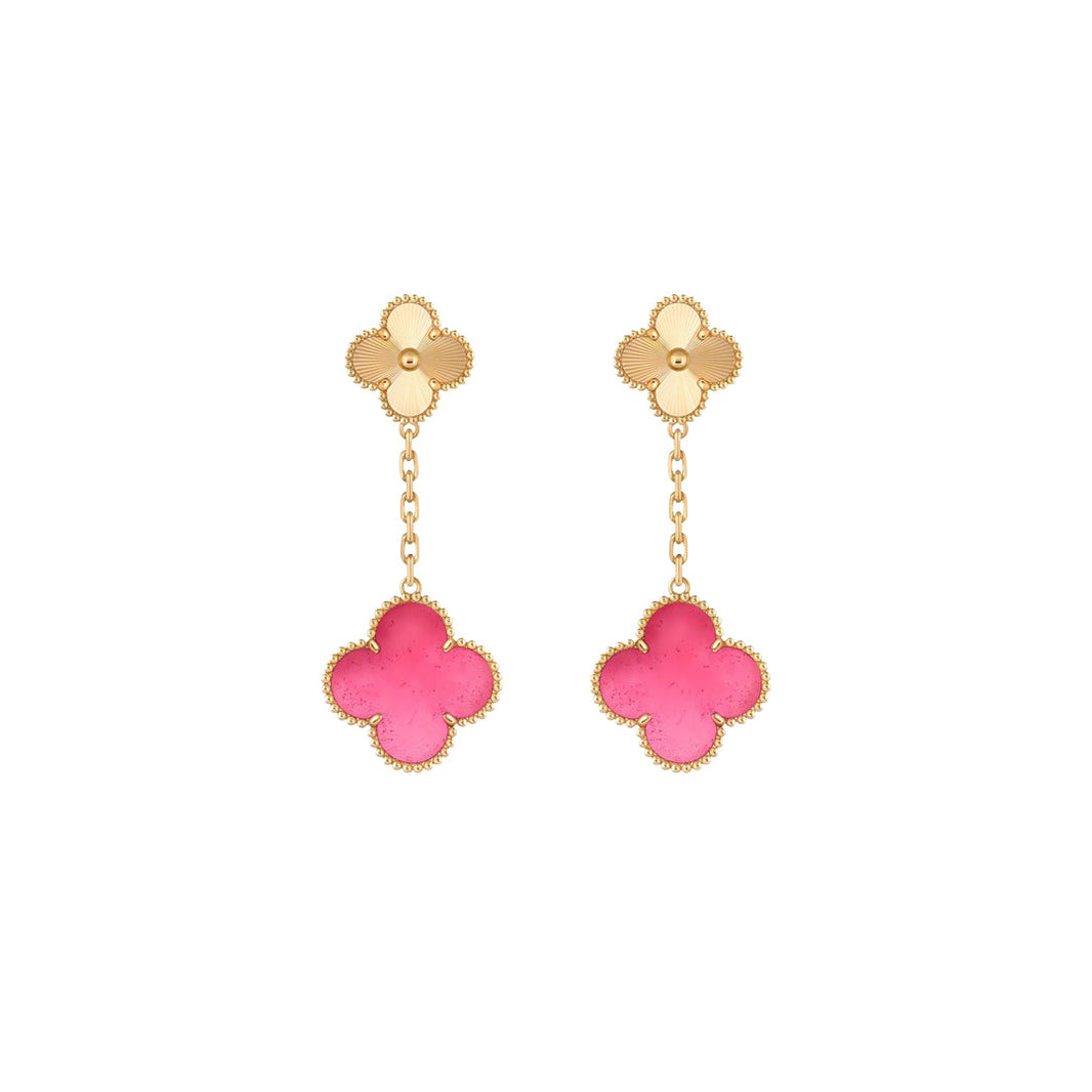 [LUXE]NEW CLOVER 2 MOTIF PINK ENAMEL EARRINGS