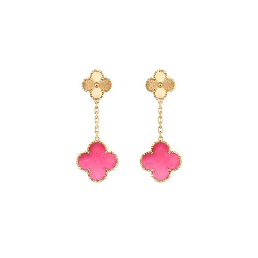 [LUXE]NEW CLOVER 2 MOTIF PINK ENAMEL EARRINGS