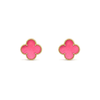 [LUXE]NEW CLOVER 15MM PINK ENAMEL STUD EARRINGS