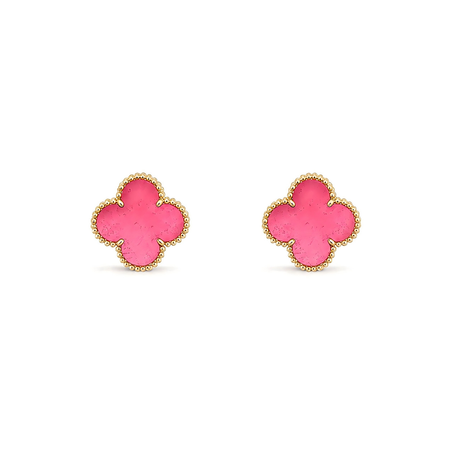 [LUXE]NEW CLOVER 15MM PINK ENAMEL STUD EARRINGS
