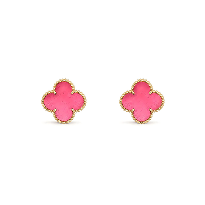[LUXE]NEW CLOVER 15MM PINK ENAMEL STUD EARRINGS