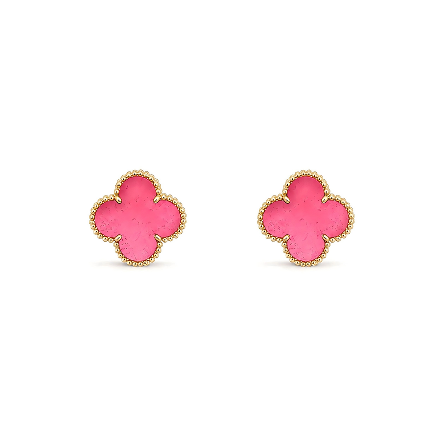 [LUXE]NEW CLOVER 15MM PINK ENAMEL STUD EARRINGS