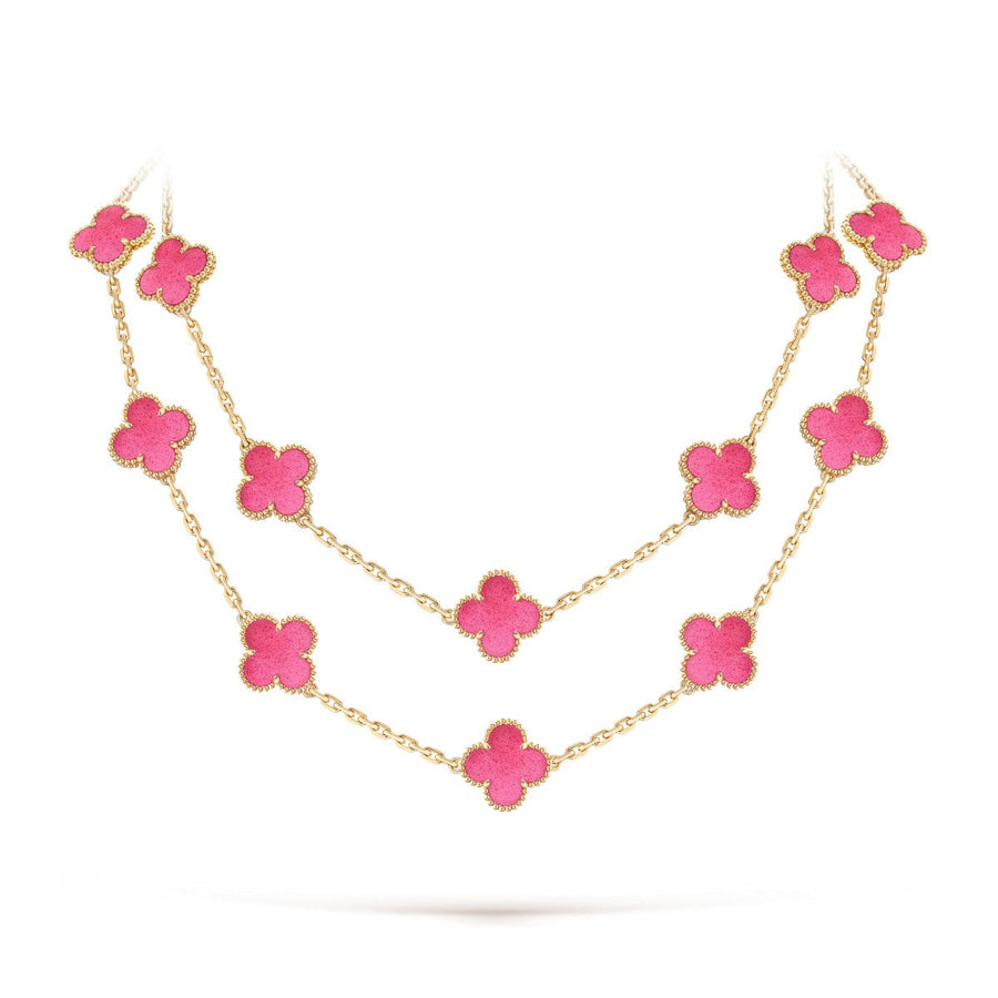 [LUXE] NEW CLOVER 20 MOTIFS PINK ENAMEL NECKLACE