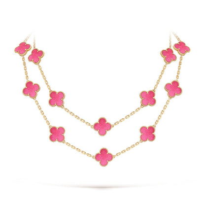 [LUXE]Clover Pink Enamel Necklace & Earring Jewelry Set