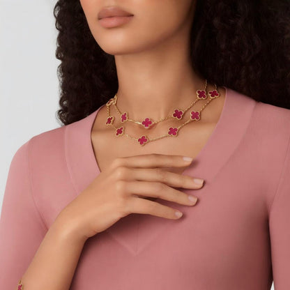 [LUXE] NEW CLOVER 20 MOTIFS PINK ENAMEL NECKLACE