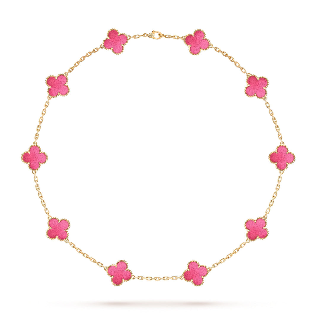 [LUXE]NEW CLOVER 10 MOTIFS PINK ENAMEL NECKLACE