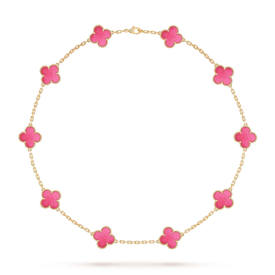 [LUXE]NEW CLOVER 10 MOTIFS PINK ENAMEL NECKLACE