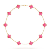 [LUXE]NEW CLOVER 10 MOTIFS PINK ENAMEL NECKLACE